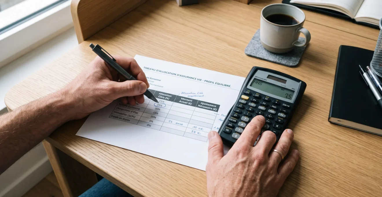 Mains utilisant une calculatrice financière pour établir les montants d'allocation dans le cadre d'une planification d'assurance vie diversifiée